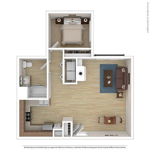 1 Bed 1 Bath A1 517 floor plan